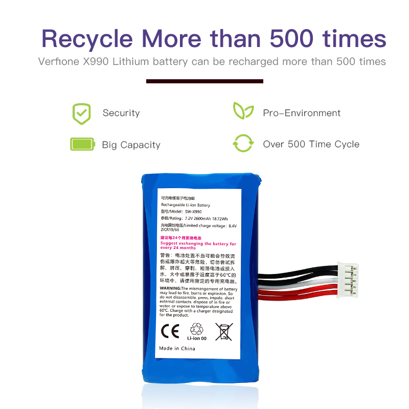 Rechargeable 3.6v li-ion POS terminal battery for Verifone X990 5200mah 18650 battery